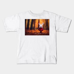 Cute little rabbit wears red dress and walks on two leg Kids T-Shirt